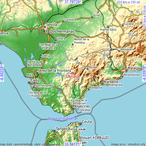 Topographic map of Ubrique