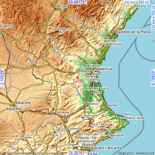 Topographic map of Turís