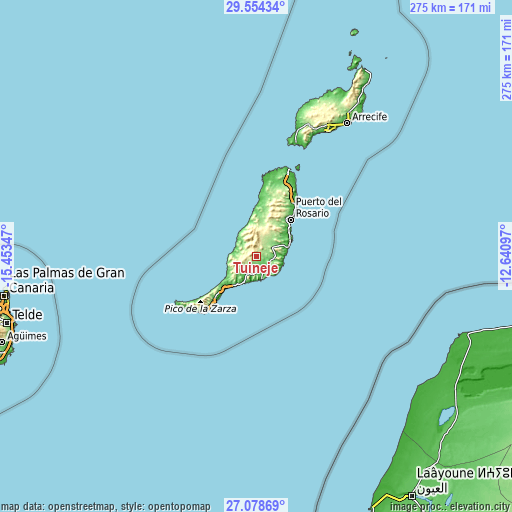 Topographic map of Tuineje