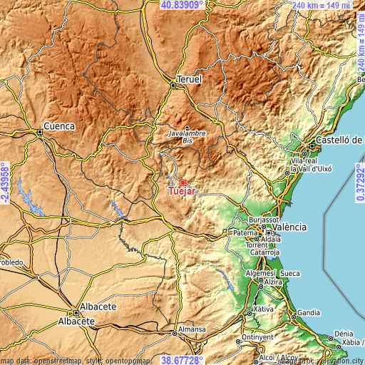 Topographic map of Tuéjar