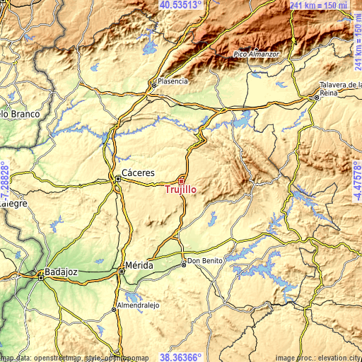 Topographic map of Trujillo