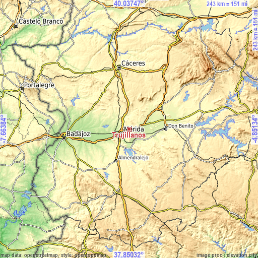 Topographic map of Trujillanos