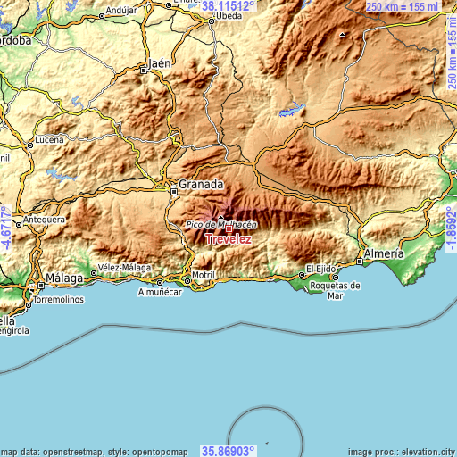 Topographic map of Trevélez