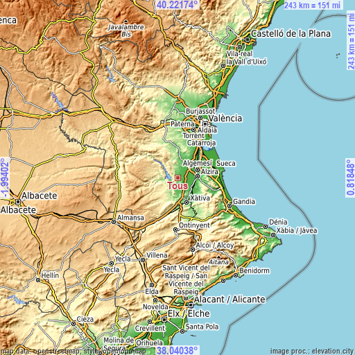 Topographic map of Tous