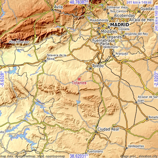 Topographic map of Totanés