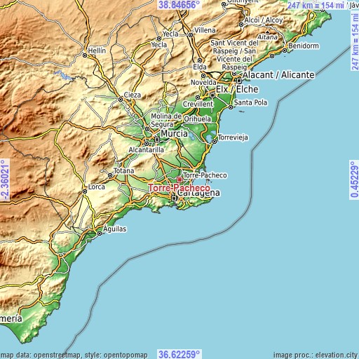 Topographic map of Torre-Pacheco