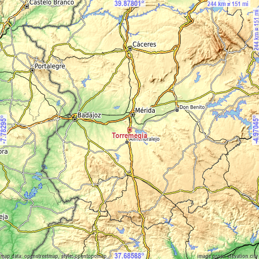 Topographic map of Torremegía