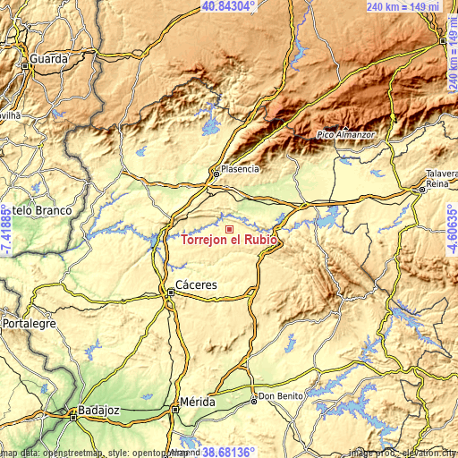 Topographic map of Torrejón el Rubio