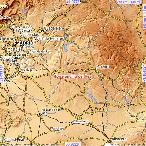 Topographic map of Torrejoncillo del Rey