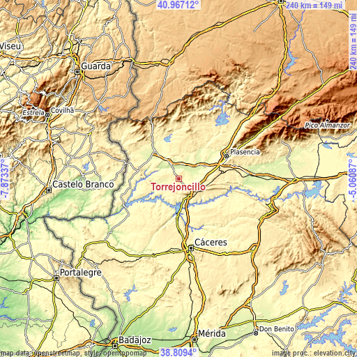 Topographic map of Torrejoncillo