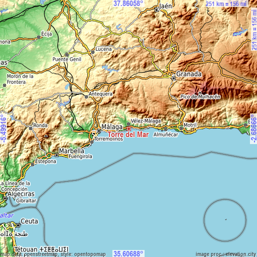 Topographic map of Torre del Mar