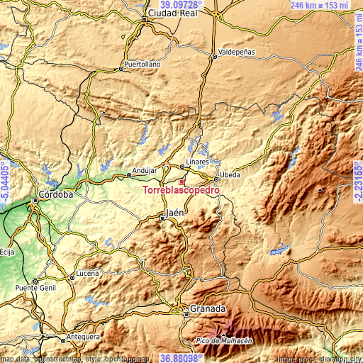 Topographic map of Torreblascopedro
