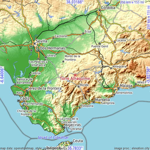 Topographic map of Torre Alháquime