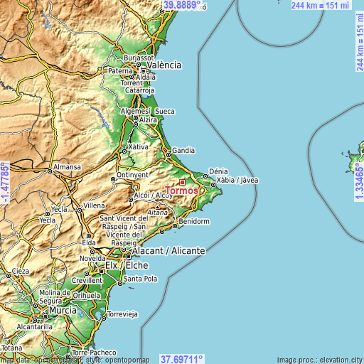 Topographic map of Tormos