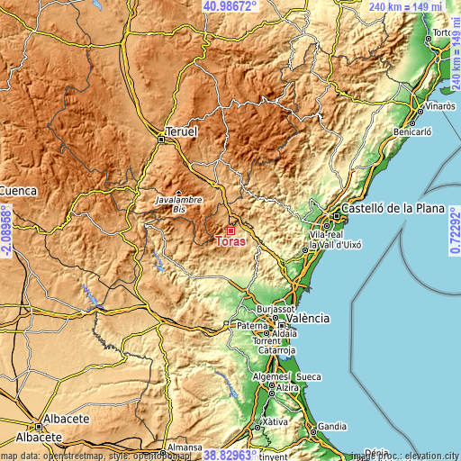 Topographic map of Torás