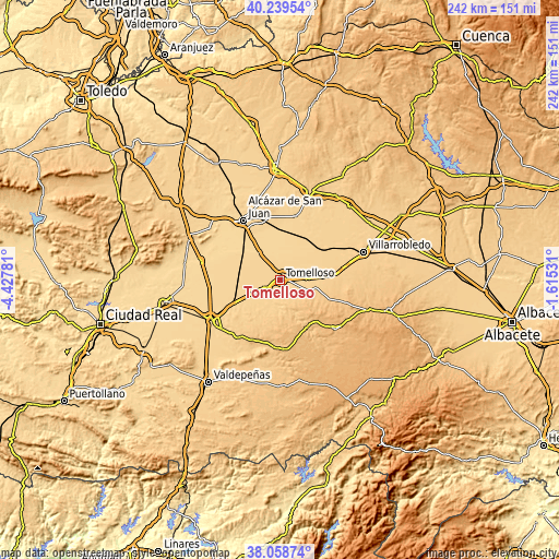 Topographic map of Tomelloso