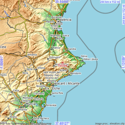 Topographic map of Tollos