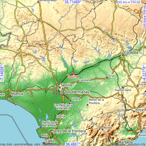 Topographic map of Tocina