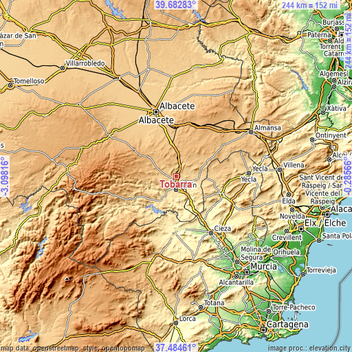 Topographic map of Tobarra