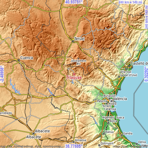 Topographic map of Titaguas