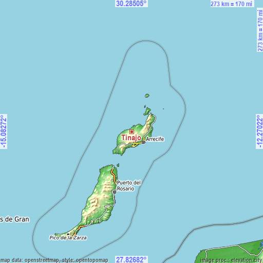 Topographic map of Tinajo