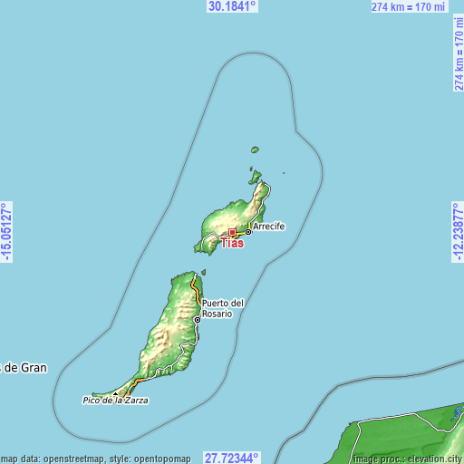 Topographic map of Tías