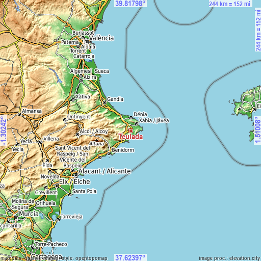 Topographic map of Teulada