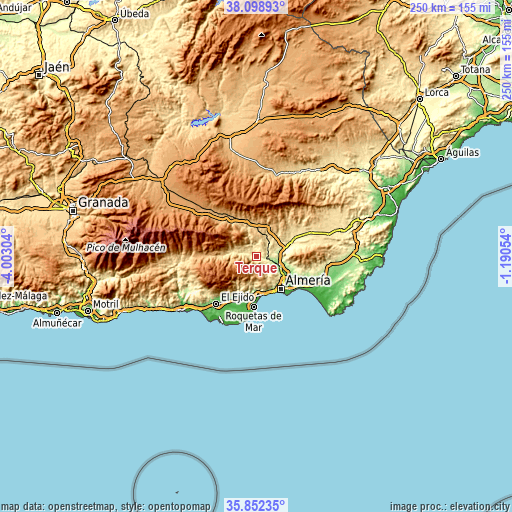Topographic map of Terque