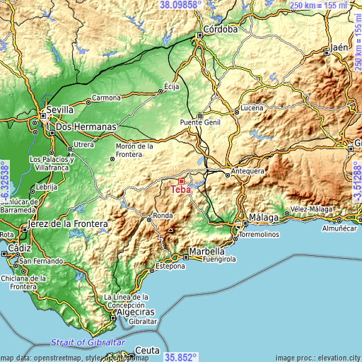 Topographic map of Teba