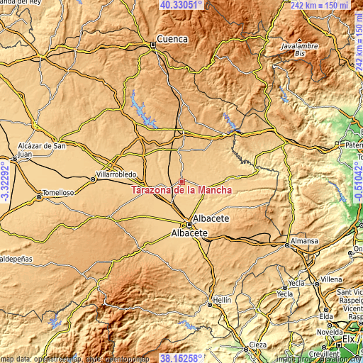 Topographic map of Tarazona de la Mancha