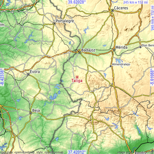 Topographic map of Táliga