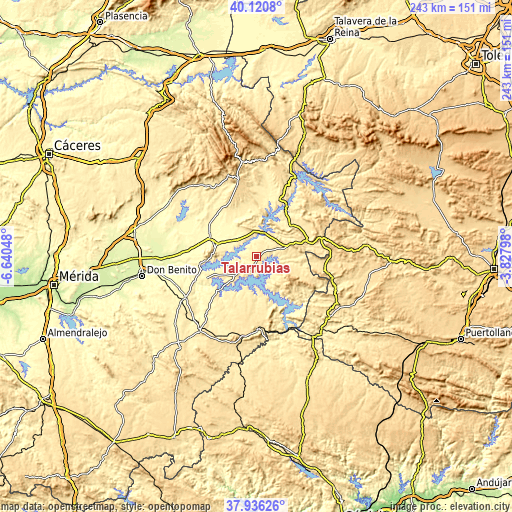 Topographic map of Talarrubias