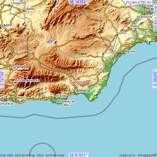 Topographic map of Tabernas