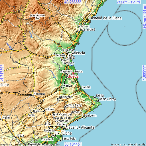 Topographic map of Sueca