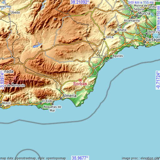 Topographic map of Sorbas