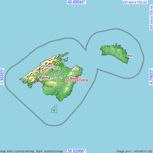 Topographic map of Son Servera