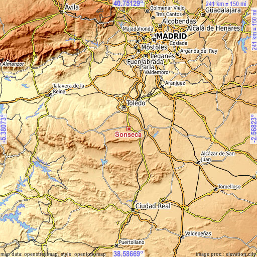 Topographic map of Sonseca