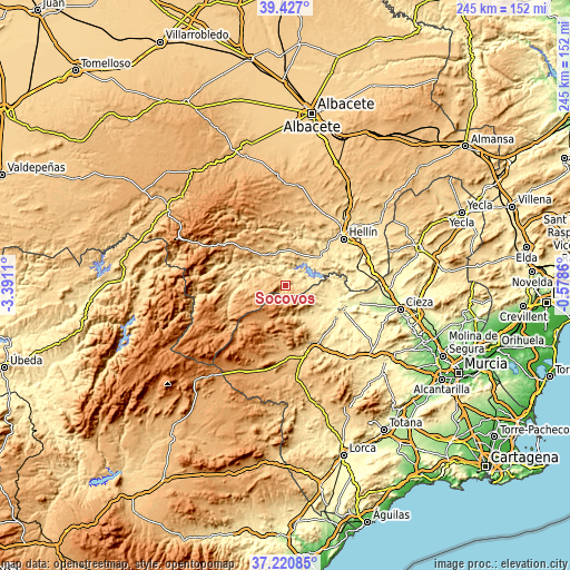 Topographic map of Socovos