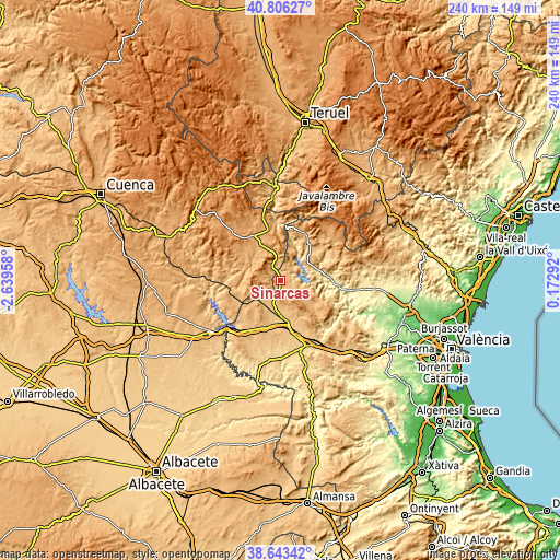 Topographic map of Sinarcas