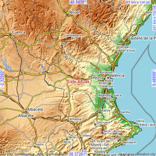 Topographic map of Siete Aguas