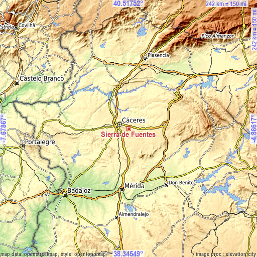 Topographic map of Sierra de Fuentes
