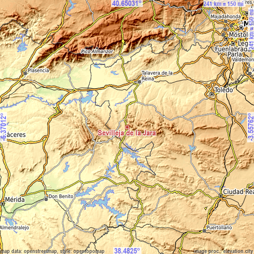 Topographic map of Sevilleja de la Jara