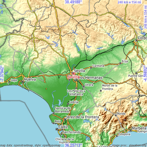 Topographic map of Sevilla
