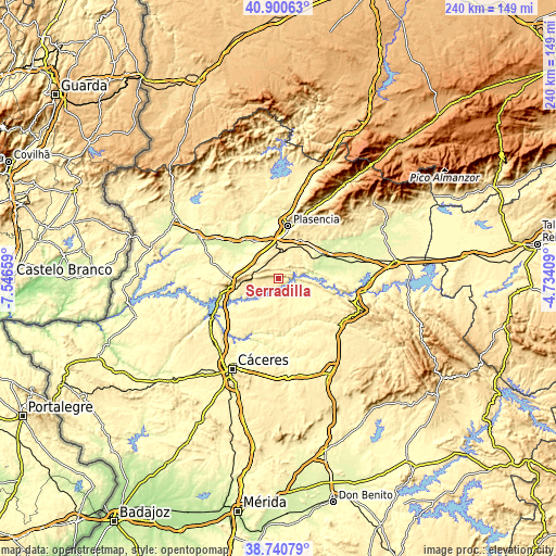 Topographic map of Serradilla