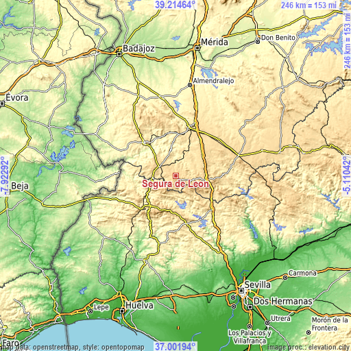 Topographic map of Segura de León