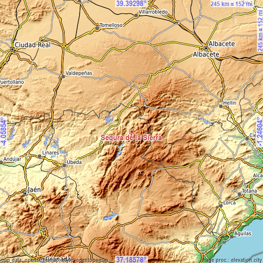 Topographic map of Segura de la Sierra