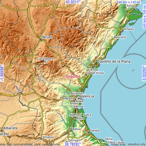 Topographic map of Segorbe