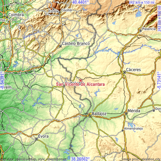 Topographic map of San Vicente de Alcántara