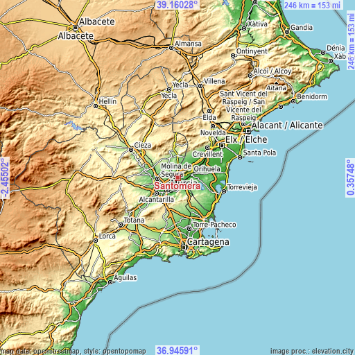 Topographic map of Santomera