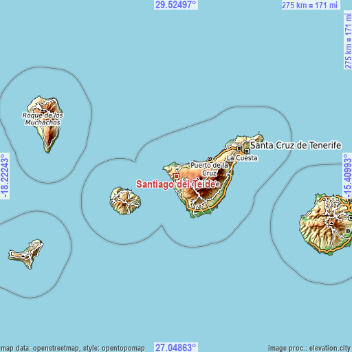Topographic map of Santiago del Teide